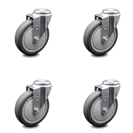 SERVICE CASTER 5 Inch Thermoplastic Rubber Wheel Swivel Bolt Hole Caster Set SCC-BH20S514-TPRB-4